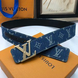 4 cm Louis Vuitton Woven Denim Fabric with Leather belt Size 90/36